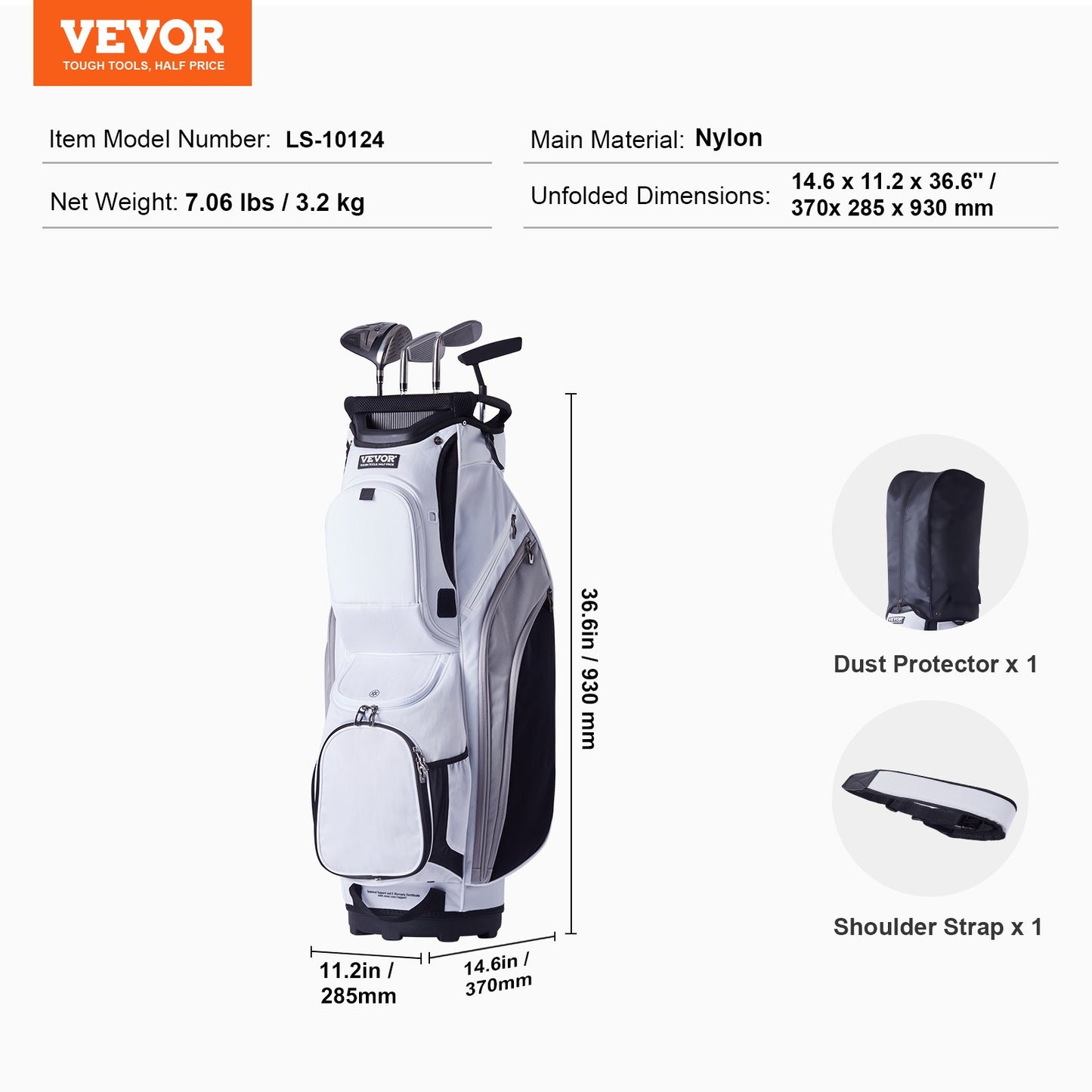 Golf Cart Bag with 14 Way Organizer Divider Top, 36" 13 Pockets Premium Nylon Cart Bag, Durable Golf Bags V952-TCB36YC10GBSVUEK1V0