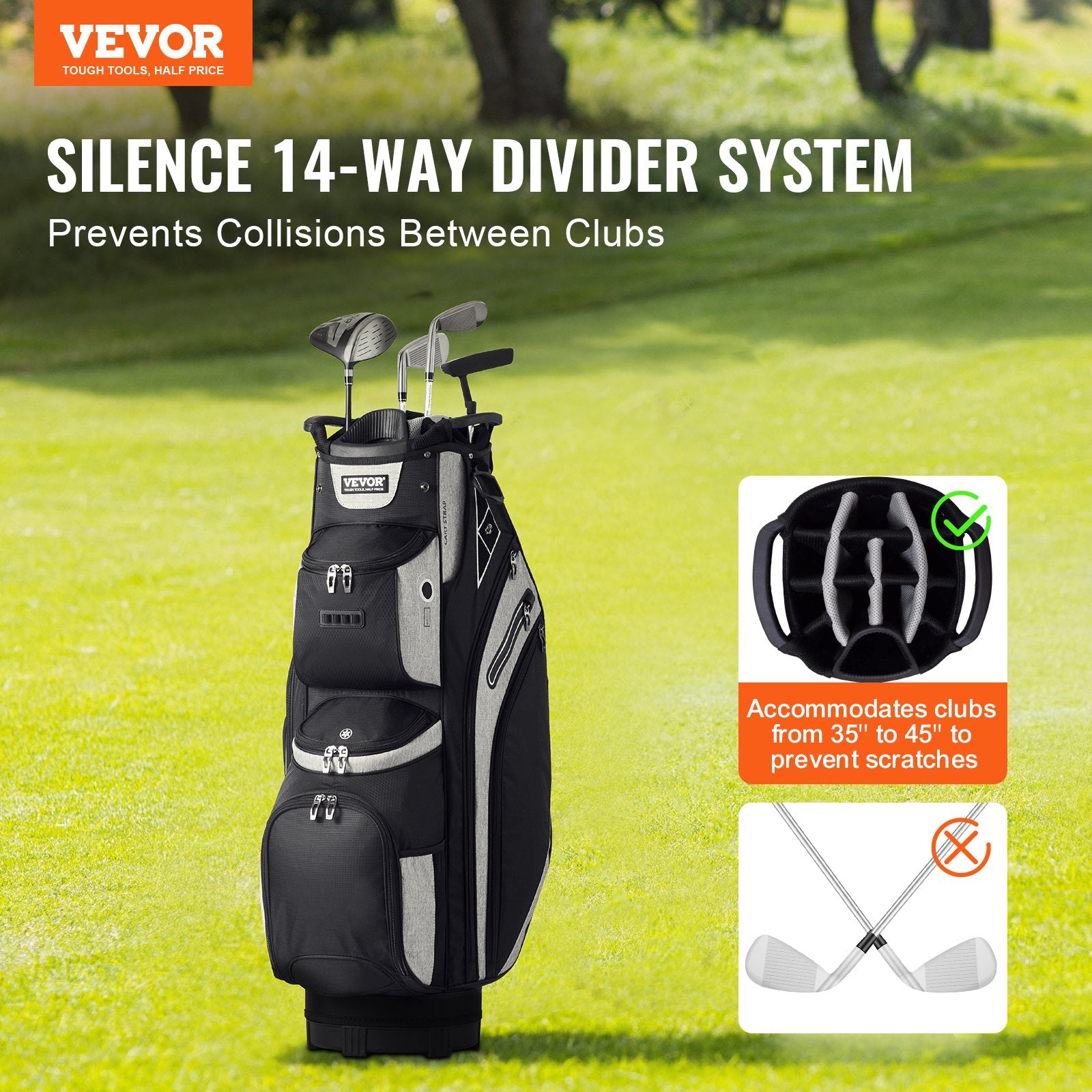 Golf Cart Bag with 14 Way Organizer Divider Top, 13 Pockets Premium Cart Bag, Durable 600D Polyester Fabric V952-TCB36YC14GHS7ACZHV0