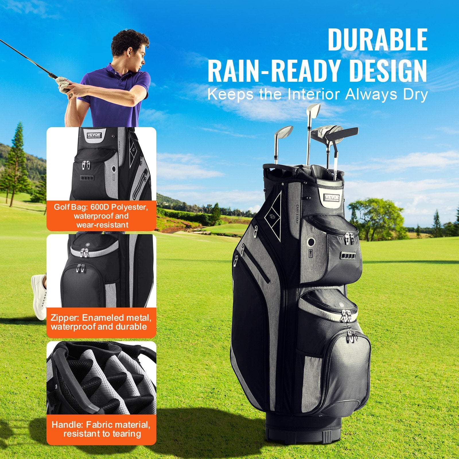Golf Cart Bag with 14 Way Organizer Divider Top, 13 Pockets Premium Cart Bag, Durable 600D Polyester Fabric V952-TCB36YC14GHS7ACZHV0