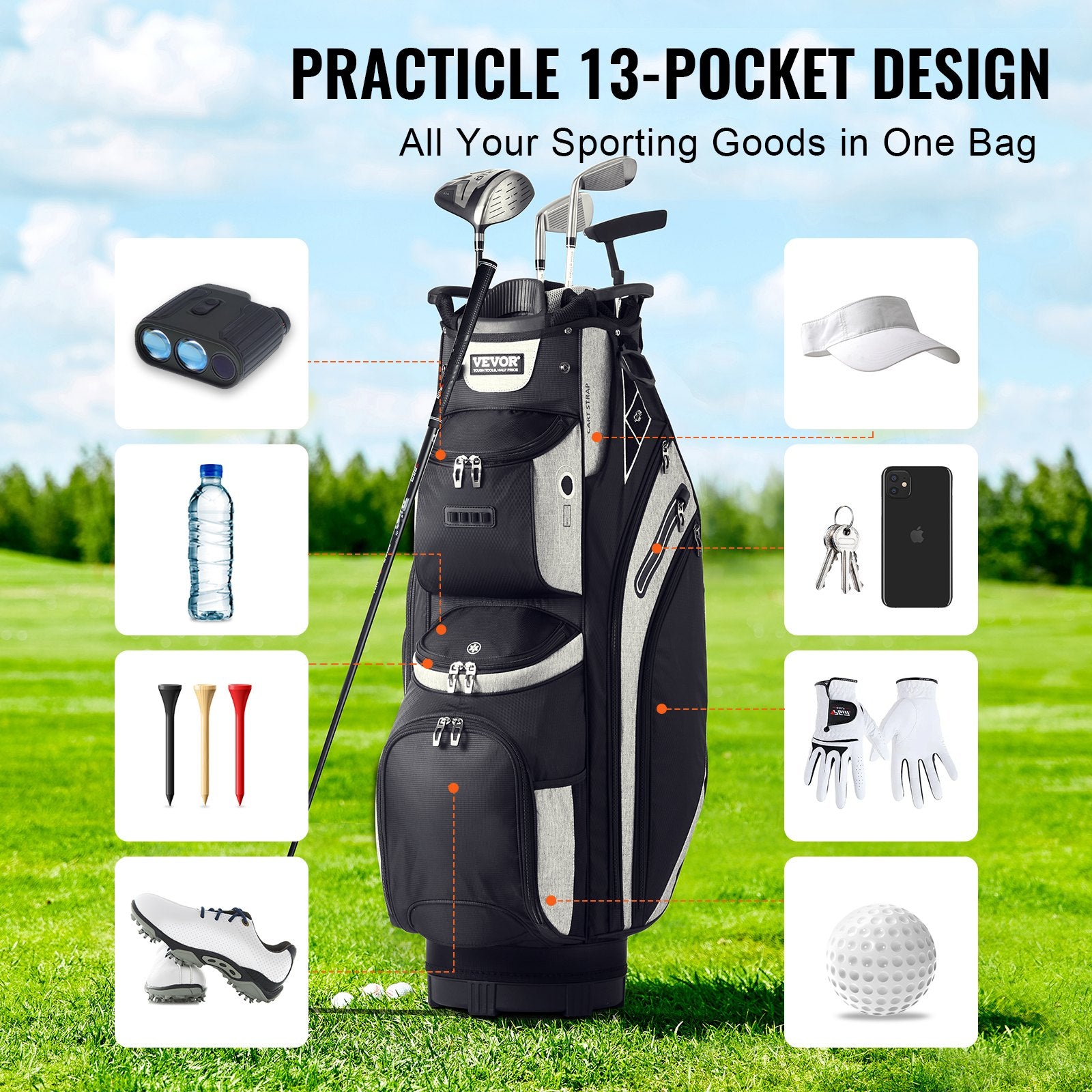 Golf Cart Bag with 14 Way Organizer Divider Top, 13 Pockets Premium Cart Bag, Durable 600D Polyester Fabric V952-TCB36YC14GHS7ACZHV0