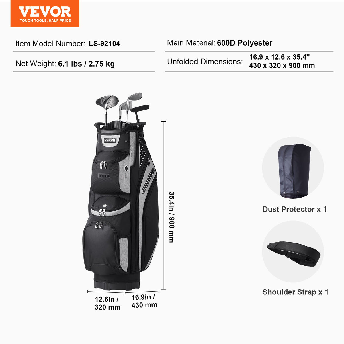 Golf Cart Bag with 14 Way Organizer Divider Top, 13 Pockets Premium Cart Bag, Durable 600D Polyester Fabric V952-TCB36YC14GHS7ACZHV0