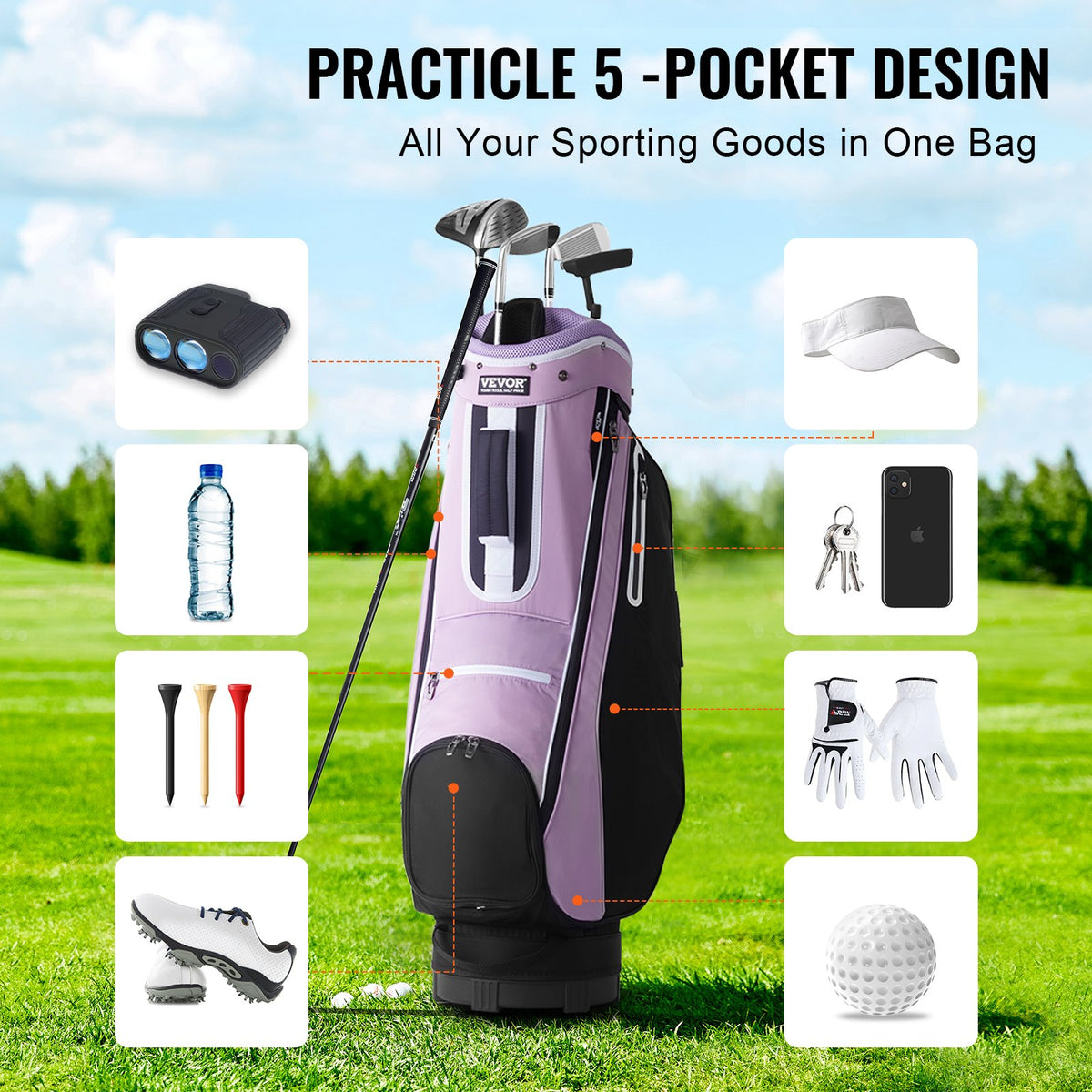 Golf Cart Bag with 14 Way Organizer Divider Top, 36" Multiple Pockets Premium Cart Bag, Durable Golf Bags V952-TCB36YC5GHSZSTFCWV0