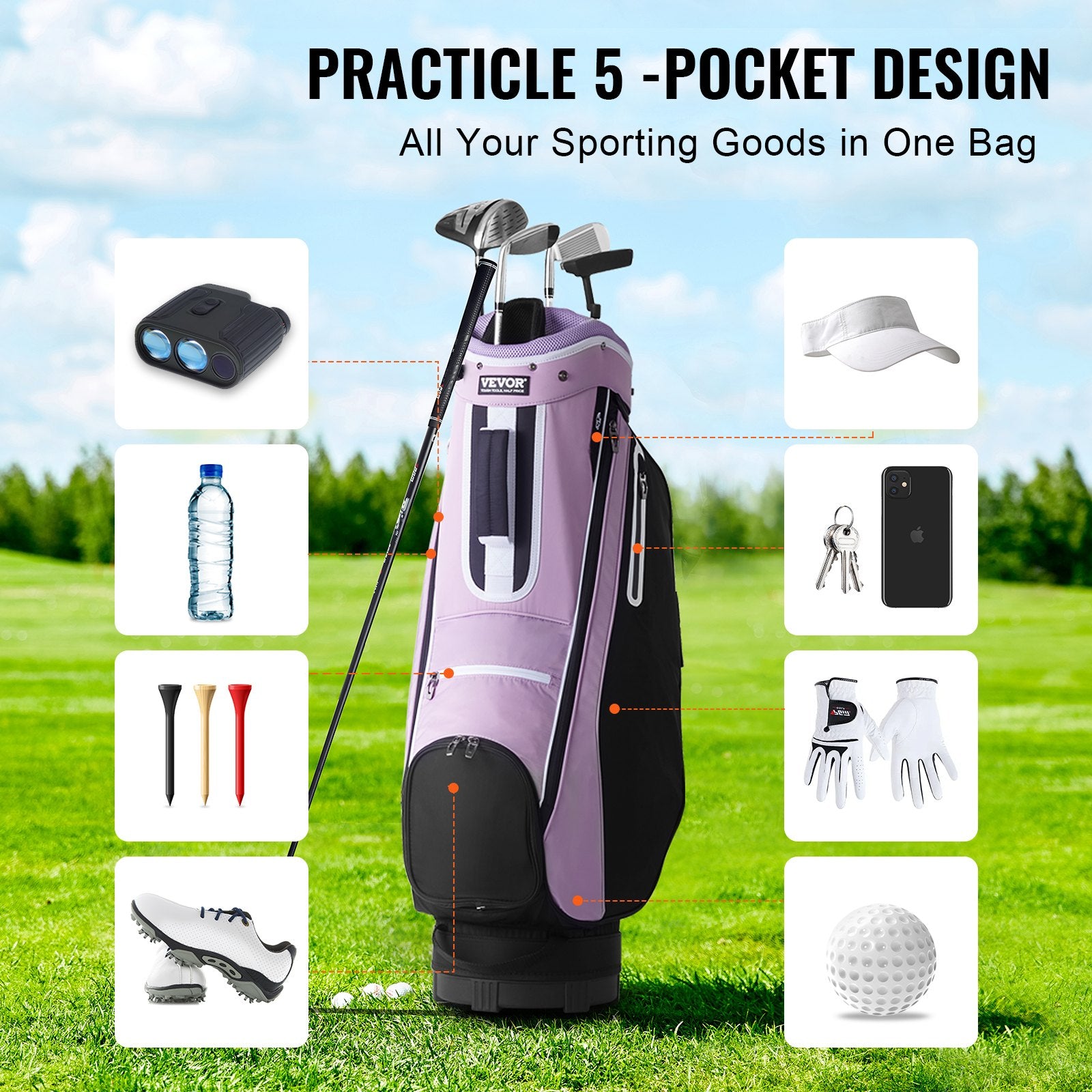 Golf Cart Bag with 14 Way Organizer Divider Top, 36" Multiple Pockets Premium Cart Bag, Durable Golf Bags V952-TCB36YC5GHSZSTFCWV0