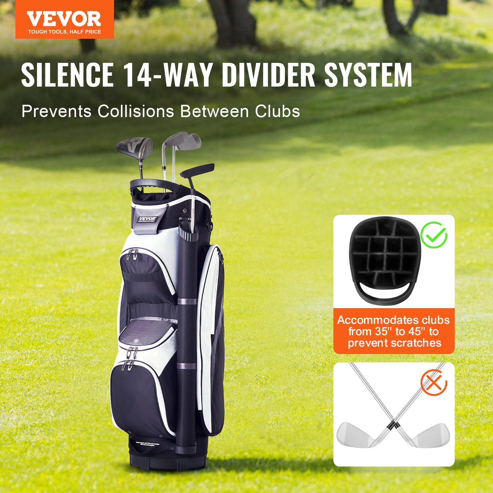 Golf Cart Bag with 14 Way Organizer Divider Top, 36" Multiple Pockets Premium Nylon Cart Bag, Durable Golf V952-TCB37YC7GHSPCXNBHV0