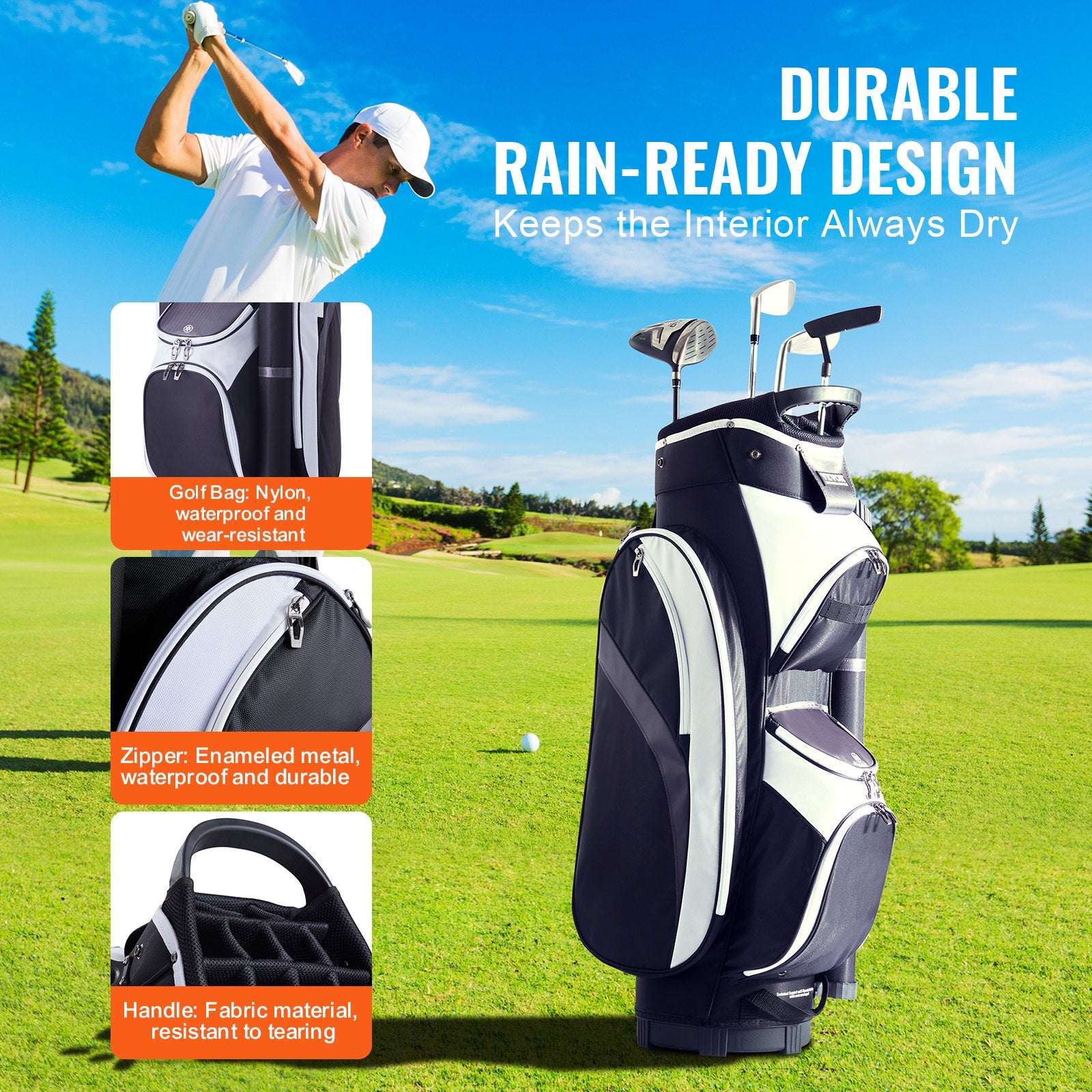 Golf Cart Bag with 14 Way Organizer Divider Top, 36" Multiple Pockets Premium Nylon Cart Bag, Durable Golf V952-TCB37YC7GHSPCXNBHV0
