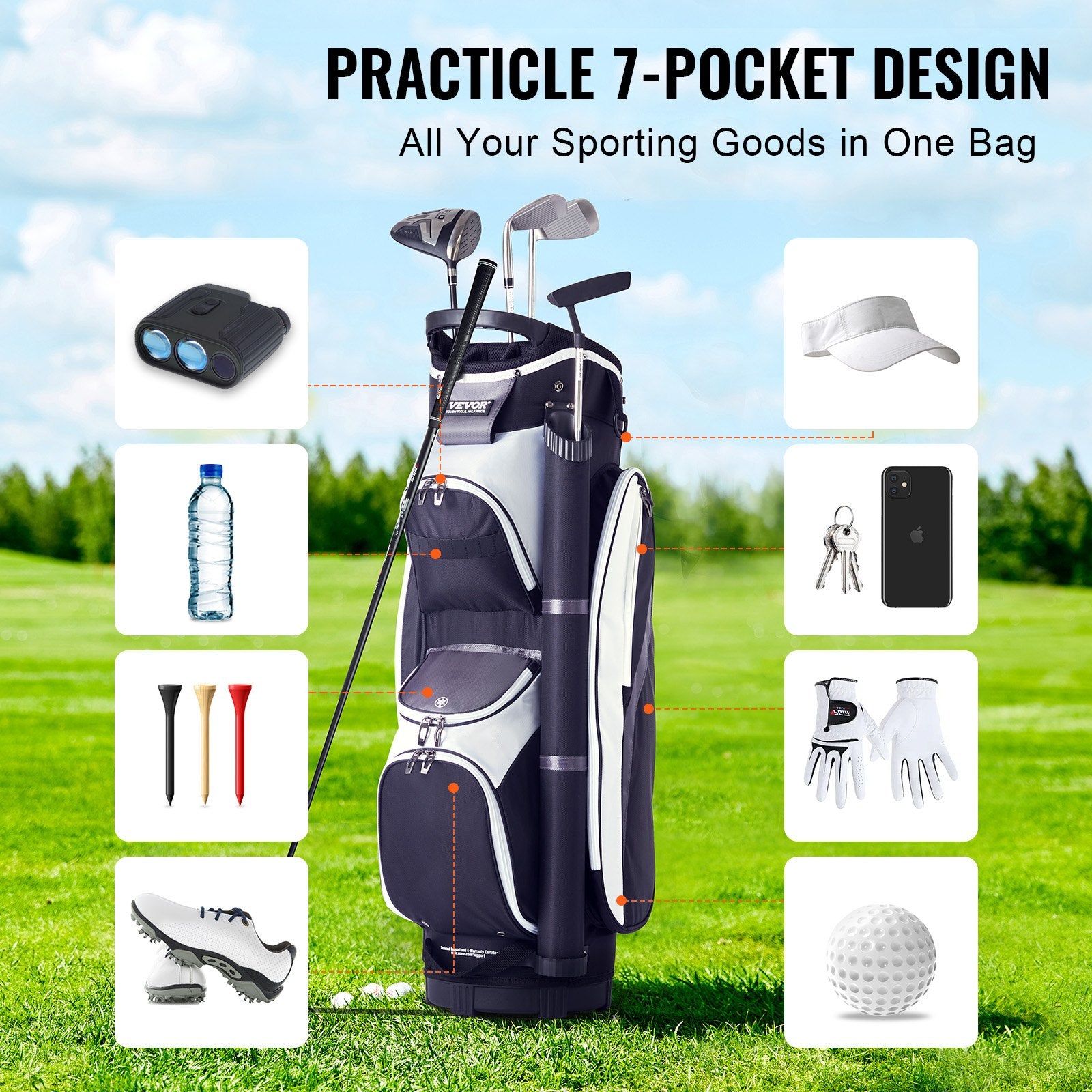 Golf Cart Bag with 14 Way Organizer Divider Top, 36" Multiple Pockets Premium Nylon Cart Bag, Durable Golf V952-TCB37YC7GHSPCXNBHV0