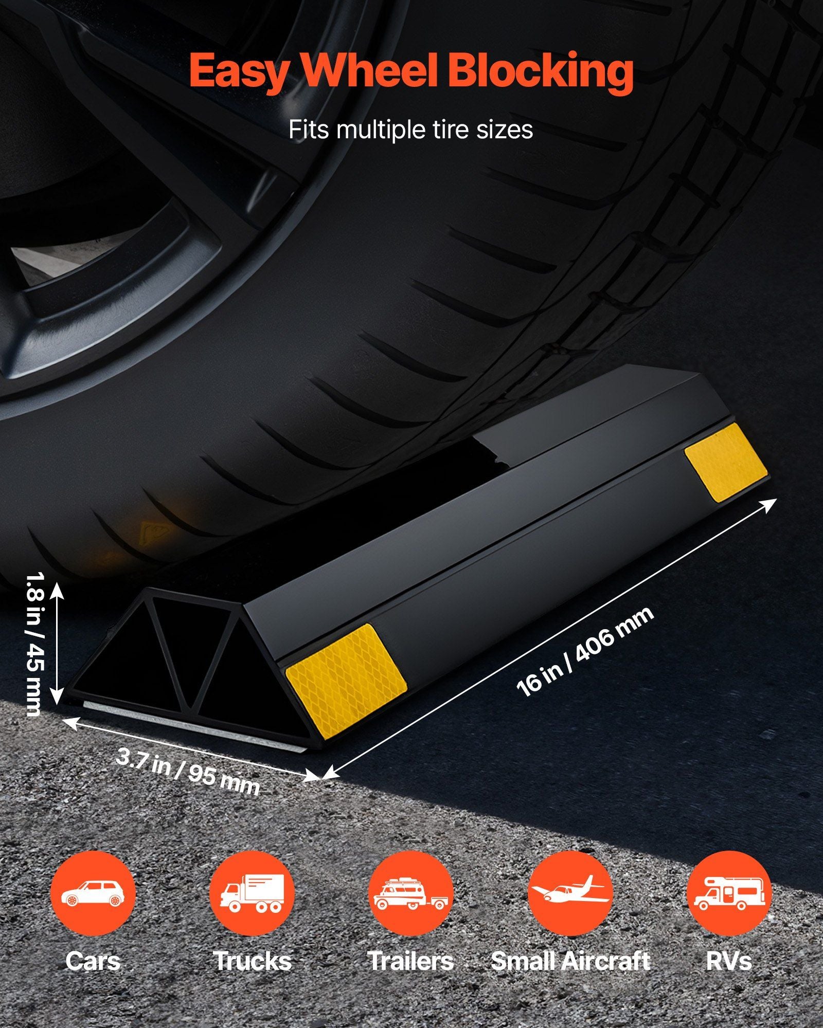 Parking Stopper, 406 mm 2 Pcs Heavy Duty Parking Aid for Garage, PP Curb Garage Floor Stopper with Reflective V952-TCDK163718INW4I4C001V0