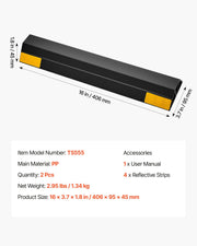 Parking Stopper, 406 mm 2 Pcs Heavy Duty Parking Aid for Garage, PP Curb Garage Floor Stopper with Reflective V952-TCDK163718INW4I4C001V0