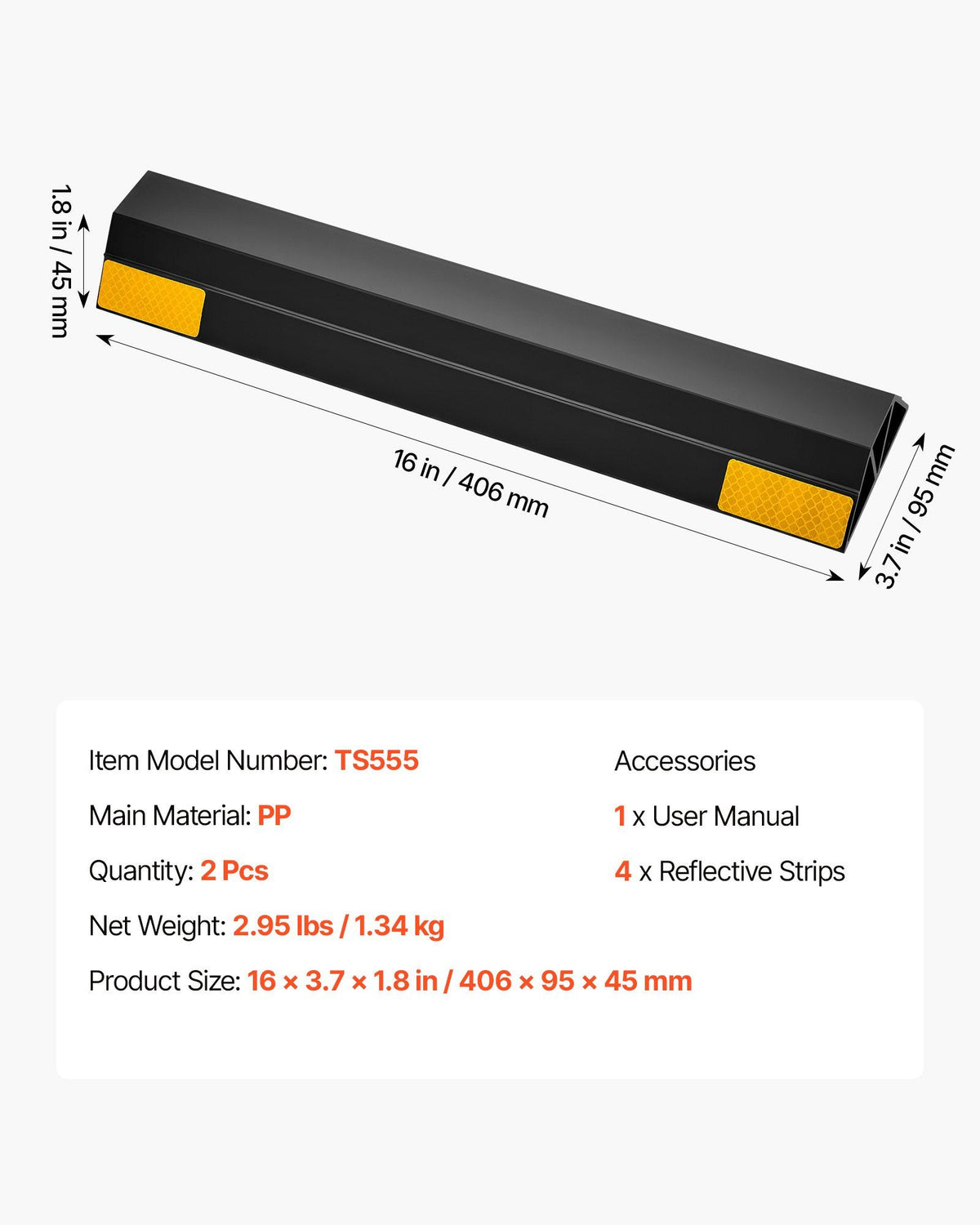 Parking Stopper, 406 mm 2 Pcs Heavy Duty Parking Aid for Garage, PP Curb Garage Floor Stopper with Reflective V952-TCDK163718INW4I4C001V0
