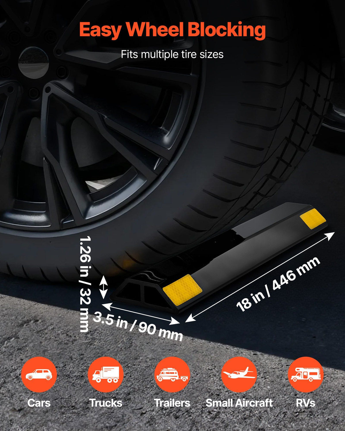 Parking Stopper, 446 mm 2 Pcs Heavy Duty Parking Aid for Garage, PP Curb Garage Floor Stopper with Reflective V952-TCDK1835125I3ODB9001V0