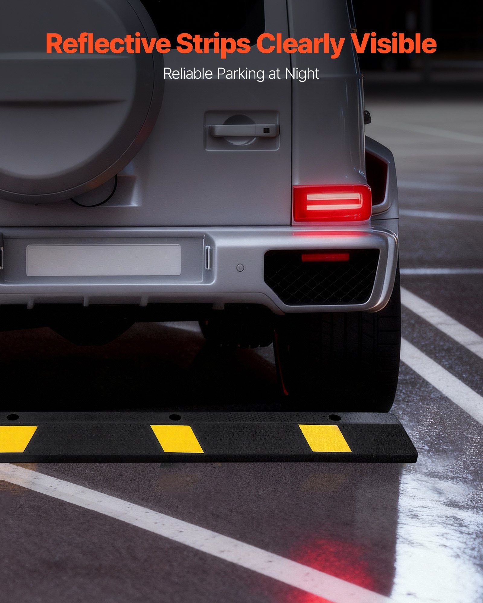 Parking Stopper, 1840 mm Heavy Duty Parking Aid for Garage, Rubber Curb Garage Floor Stopper with Reflective V952-TCDK7264INCHUM669001V0