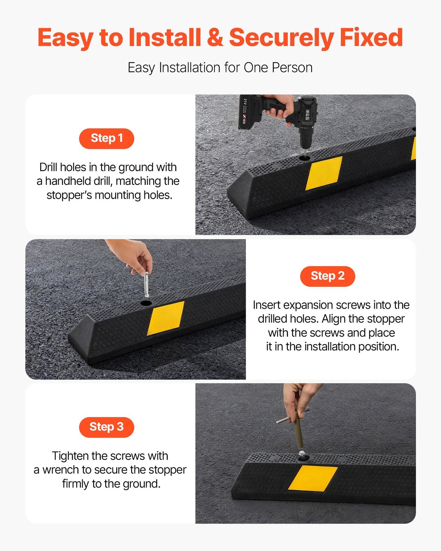 Parking Stopper, 1840 mm Heavy Duty Parking Aid for Garage, Rubber Curb Garage Floor Stopper with Reflective V952-TCDK7264INCHUM669001V0