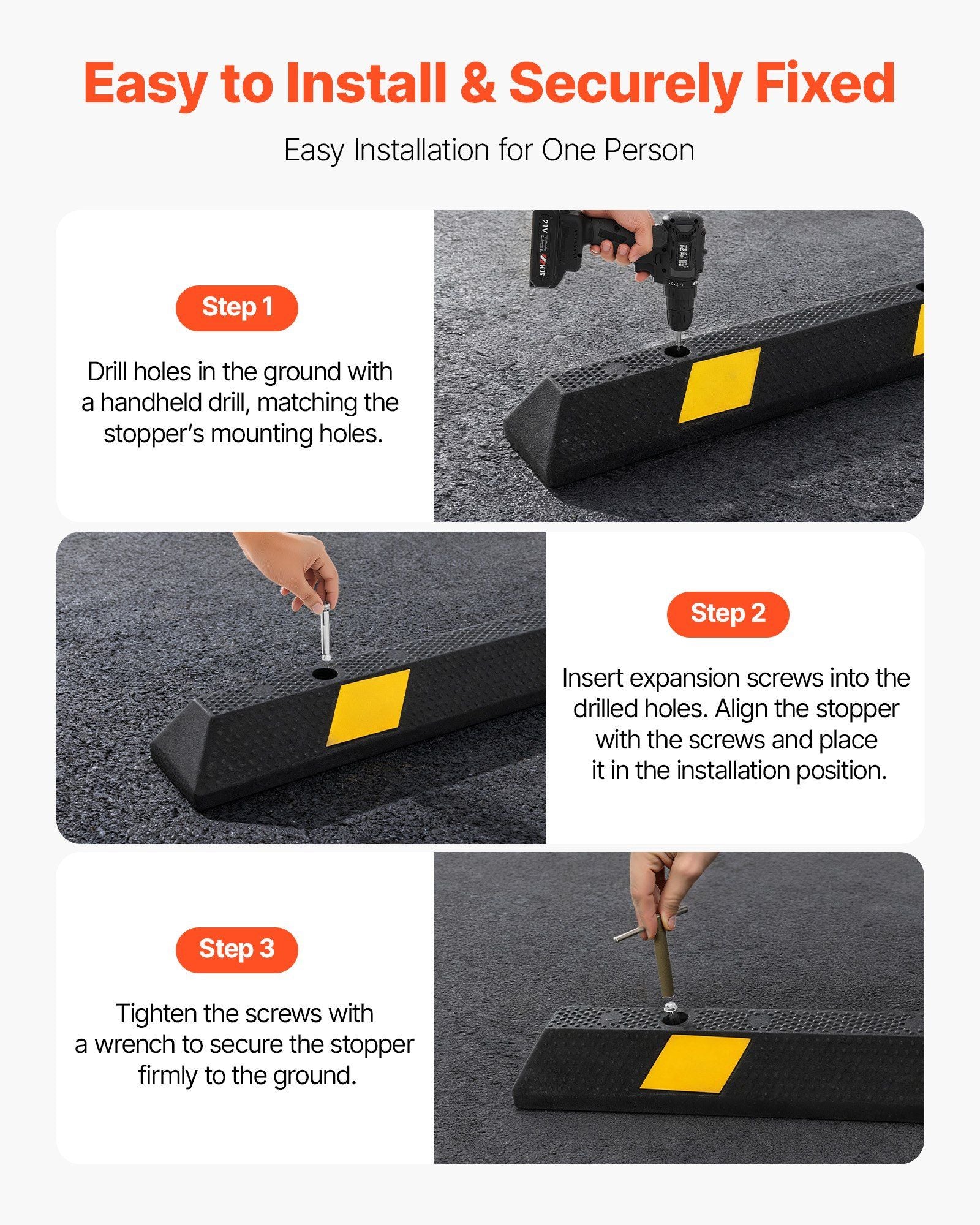 Parking Stopper, 1840 mm Heavy Duty Parking Aid for Garage, Rubber Curb Garage Floor Stopper with Reflective V952-TCDK7264INCHUM669001V0