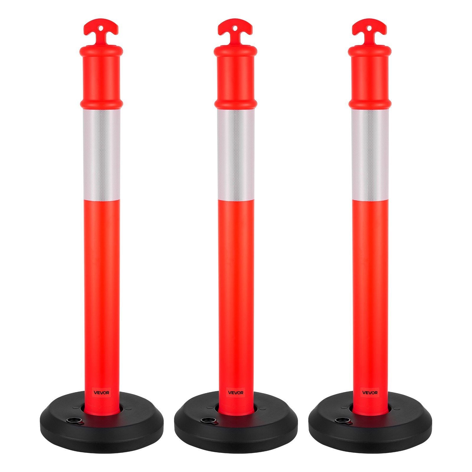 3 Pack Traffic Delineator Posts, 1140 mm Traffic Safety Cones with Fillable Base and Reflective Strips, Heavy V952-TCDZJTJSZHS40JI4U001V0