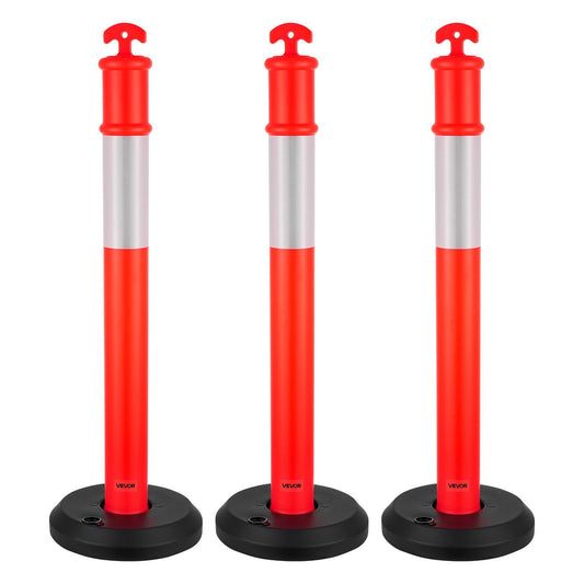 3 Pack Traffic Delineator Posts, 1140 mm Traffic Safety Cones with Fillable Base and Reflective Strips, Heavy V952-TCDZJTJSZHS40JI4U001V0