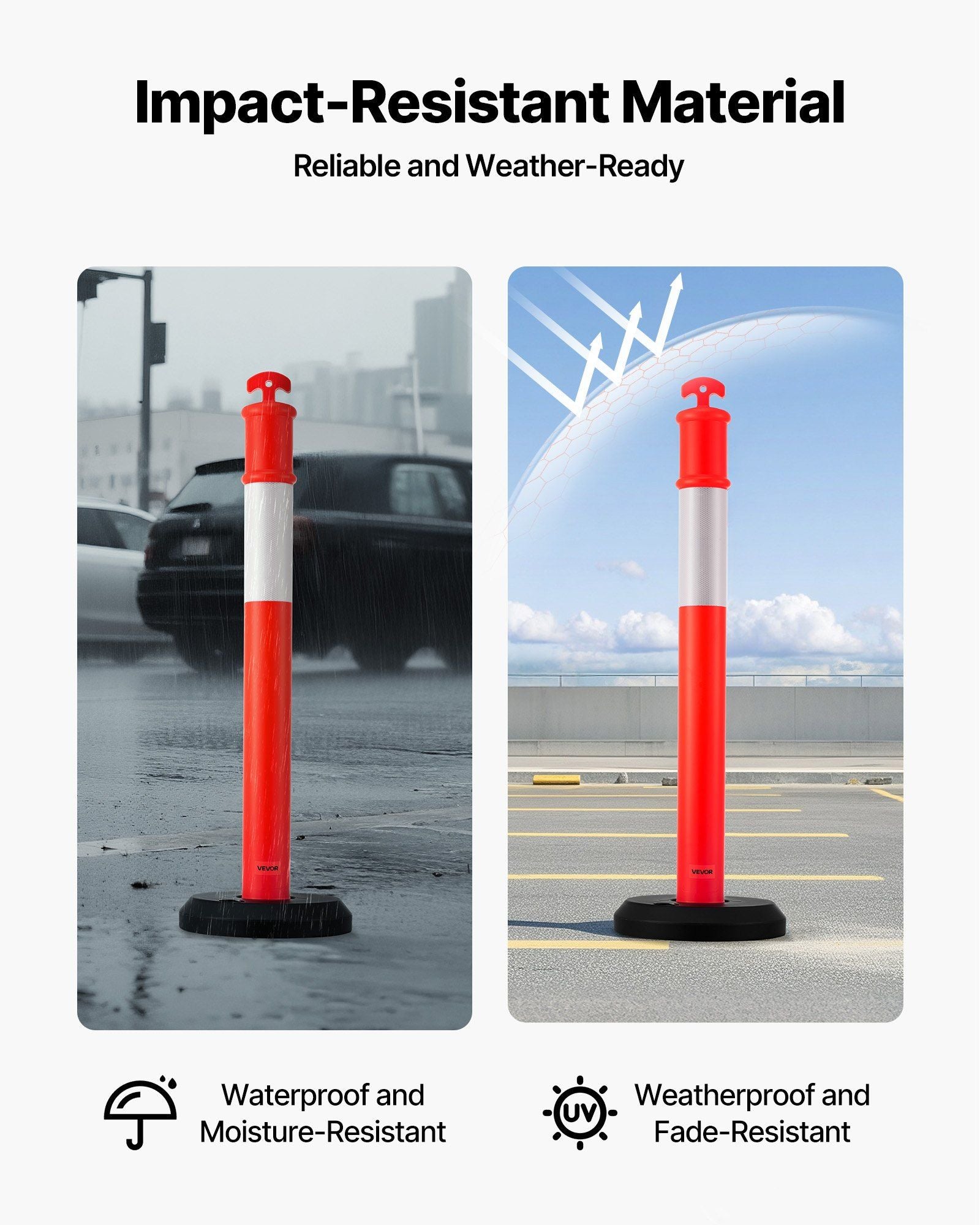 3 Pack Traffic Delineator Posts, 1140 mm Traffic Safety Cones with Fillable Base and Reflective Strips, Heavy V952-TCDZJTJSZHS40JI4U001V0
