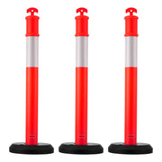 3 Pack Traffic Delineator Posts, 1140 mm Traffic Safety Cones with Fillable Base and Reflective Strips, Heavy V952-TCDZJTJSZHS40JI4U001V0