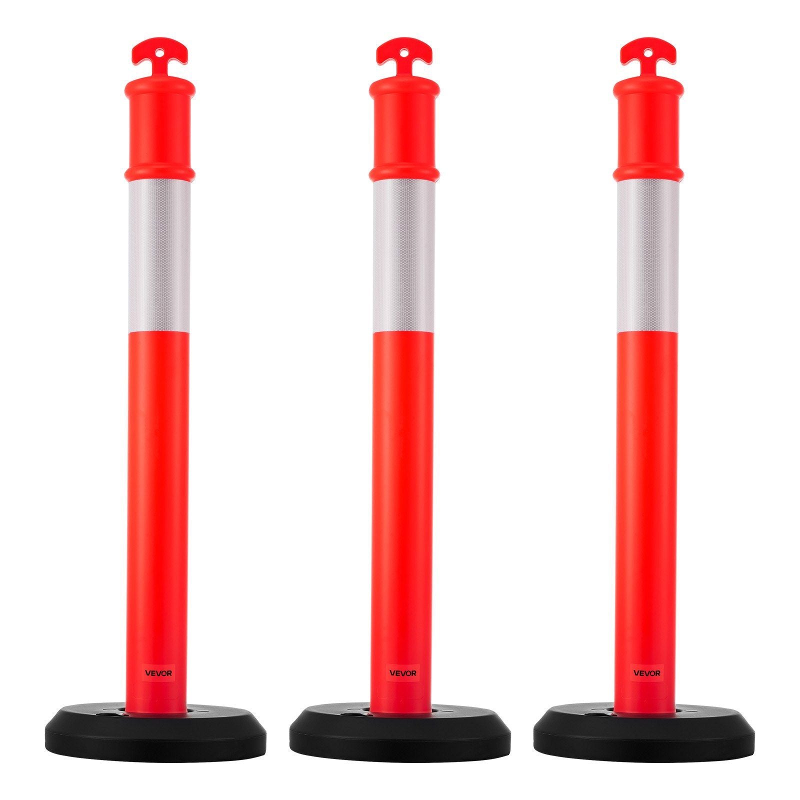 3 Pack Traffic Delineator Posts, 1140 mm Traffic Safety Cones with Fillable Base and Reflective Strips, Heavy V952-TCDZJTJSZHS40JI4U001V0
