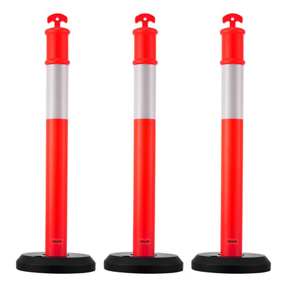 3 Pack Traffic Delineator Posts, 1140 mm Traffic Safety Cones with Fillable Base and Reflective Strips, Heavy V952-TCDZJTJSZHS40JI4U001V0
