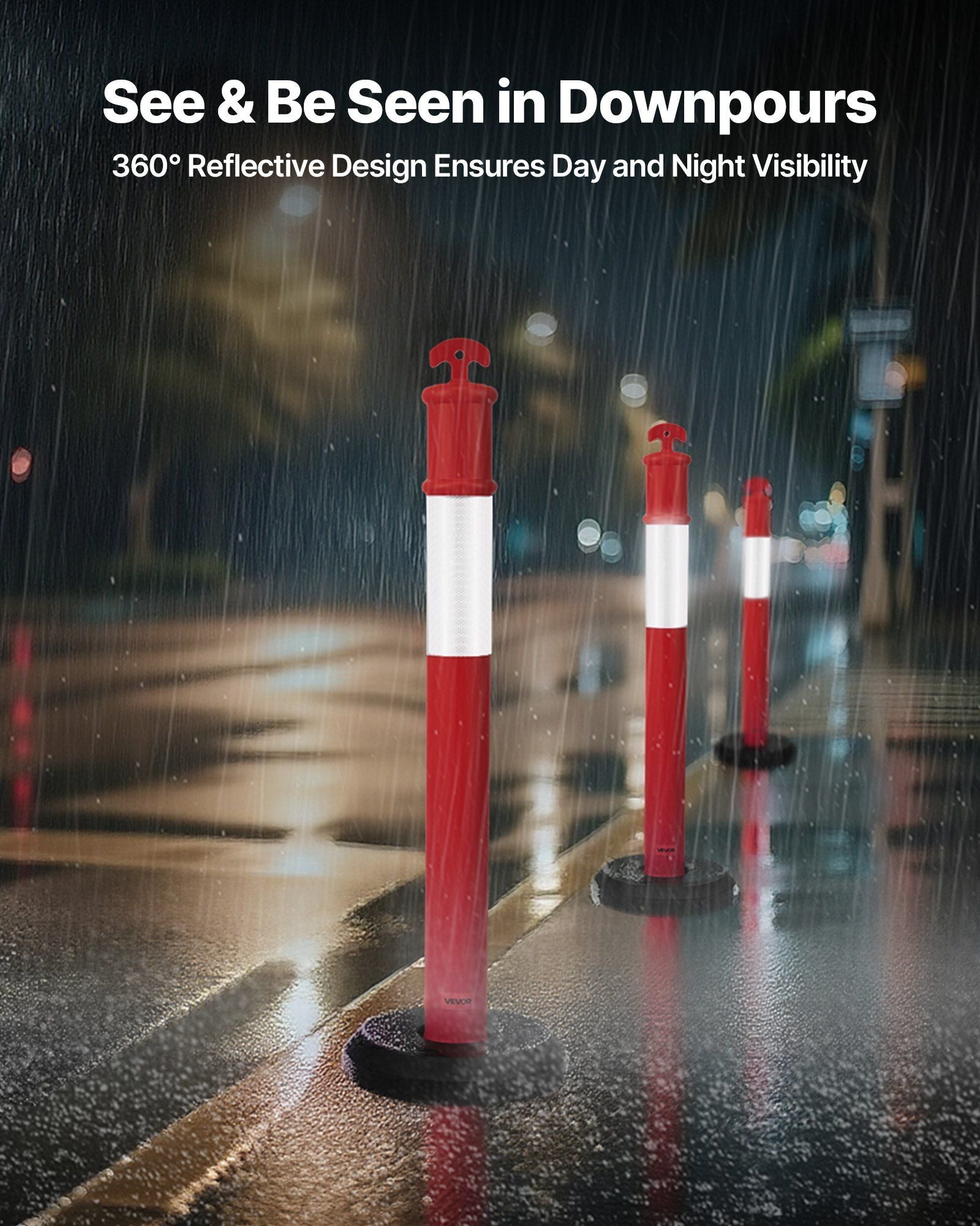 2 Pack Traffic Delineator Posts, 1140 mm Traffic Safety Cones with Fillable Base and Reflective Strips, Heavy V952-TCDZJTJSZHS4ZA5MR001V0