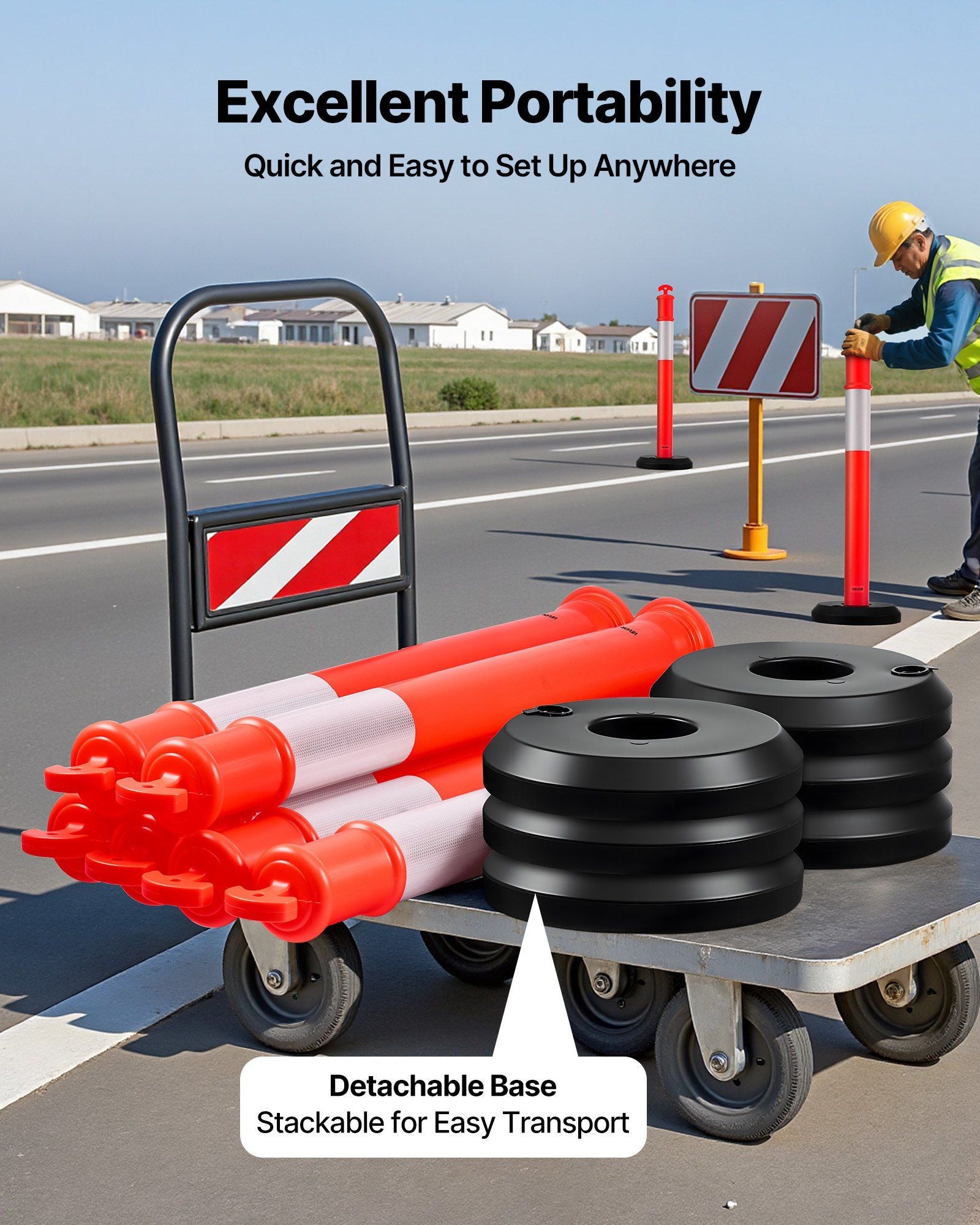 2 Pack Traffic Delineator Posts, 1140 mm Traffic Safety Cones with Fillable Base and Reflective Strips, Heavy V952-TCDZJTJSZHS4ZA5MR001V0