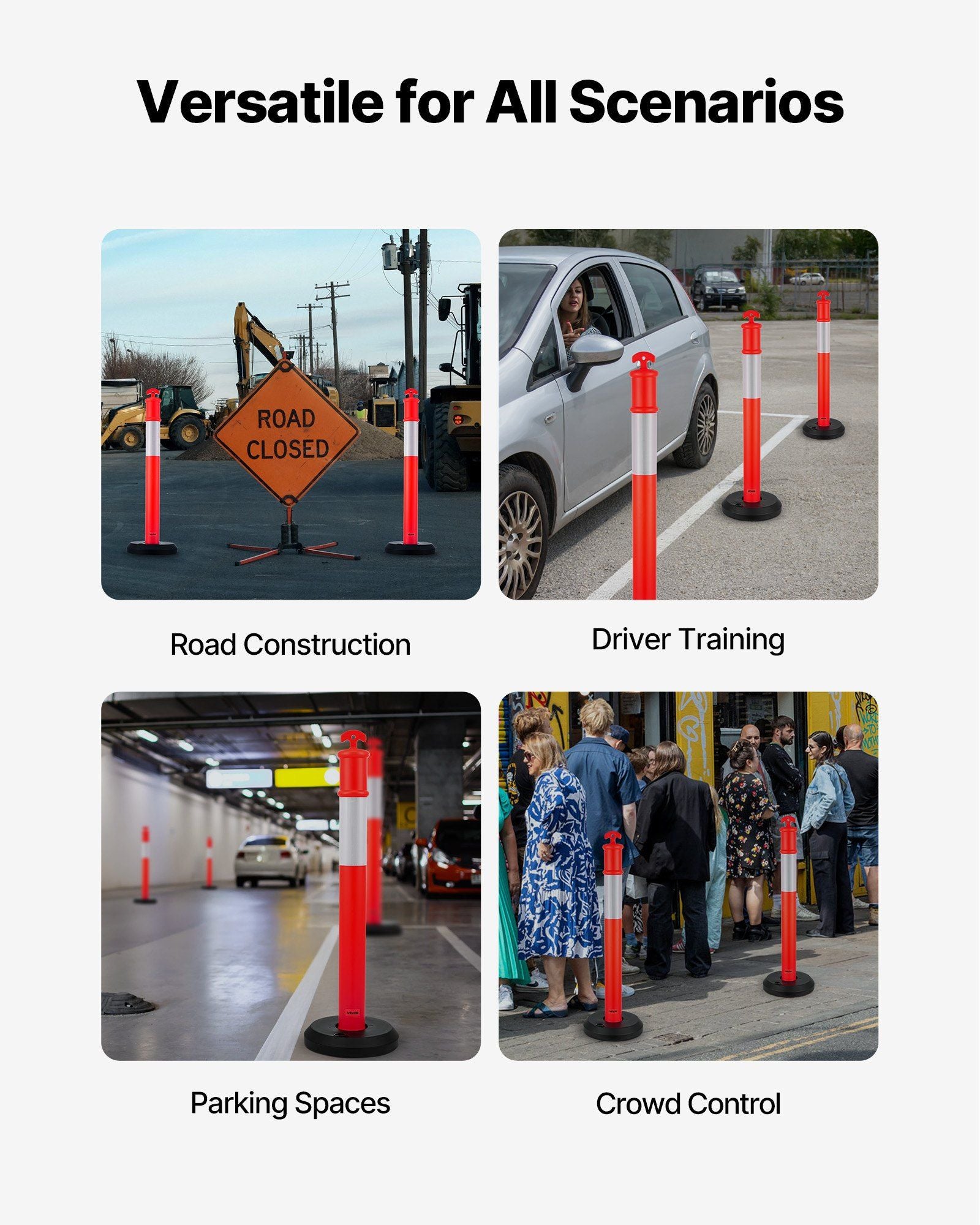 2 Pack Traffic Delineator Posts, 1140 mm Traffic Safety Cones with Fillable Base and Reflective Strips, Heavy V952-TCDZJTJSZHS4ZA5MR001V0