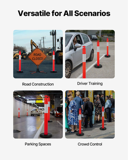 2 Pack Traffic Delineator Posts, 1140 mm Traffic Safety Cones with Fillable Base and Reflective Strips, Heavy V952-TCDZJTJSZHS4ZA5MR001V0