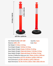 2 Pack Traffic Delineator Posts, 1140 mm Traffic Safety Cones with Fillable Base and Reflective Strips, Heavy V952-TCDZJTJSZHS4ZA5MR001V0