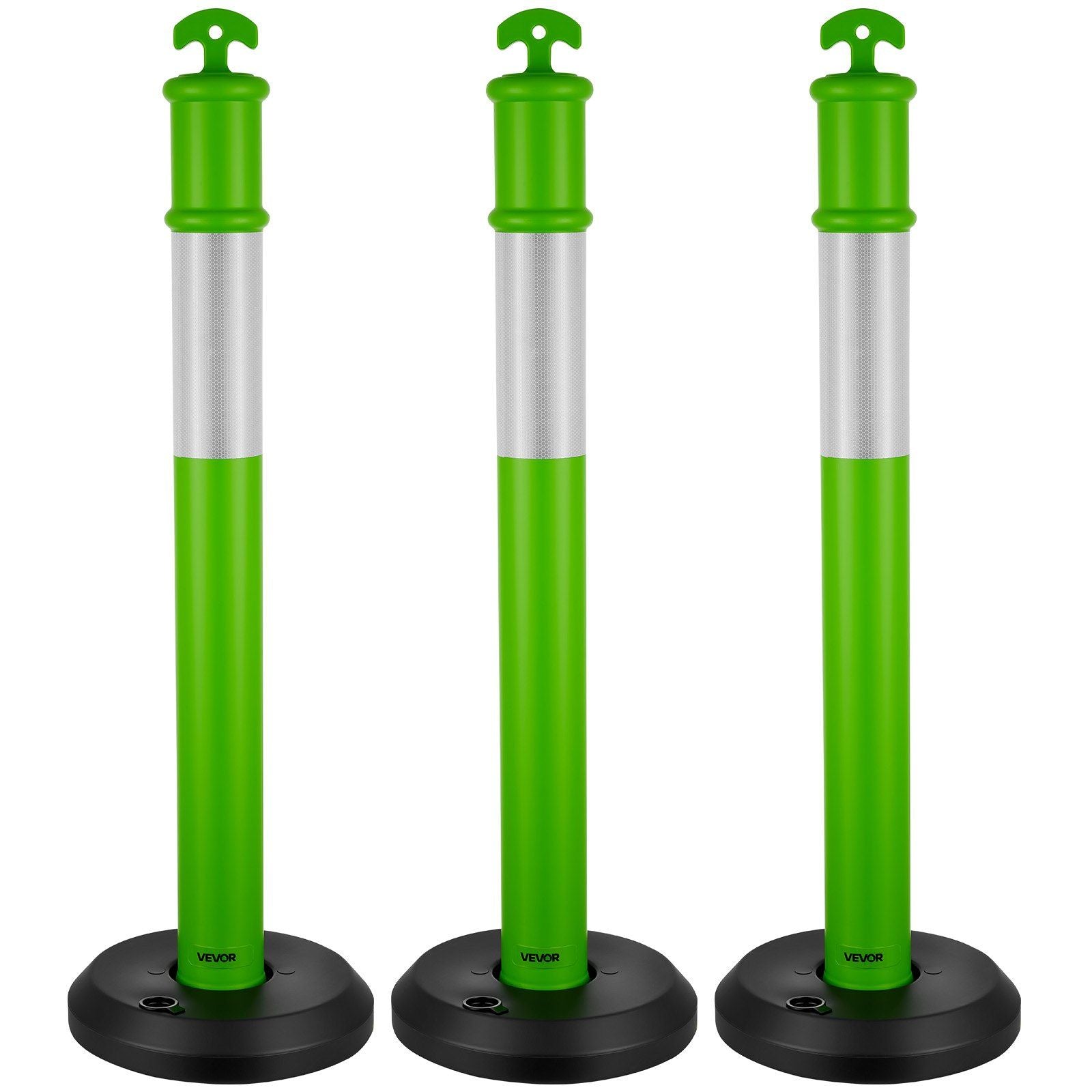 3 Pack Traffic Delineator Posts, 1140 mm Traffic Safety Cones with Fillable Base and Reflective Strips, Heavy V952-TCDZJTJSZLS4LWRAR001V0