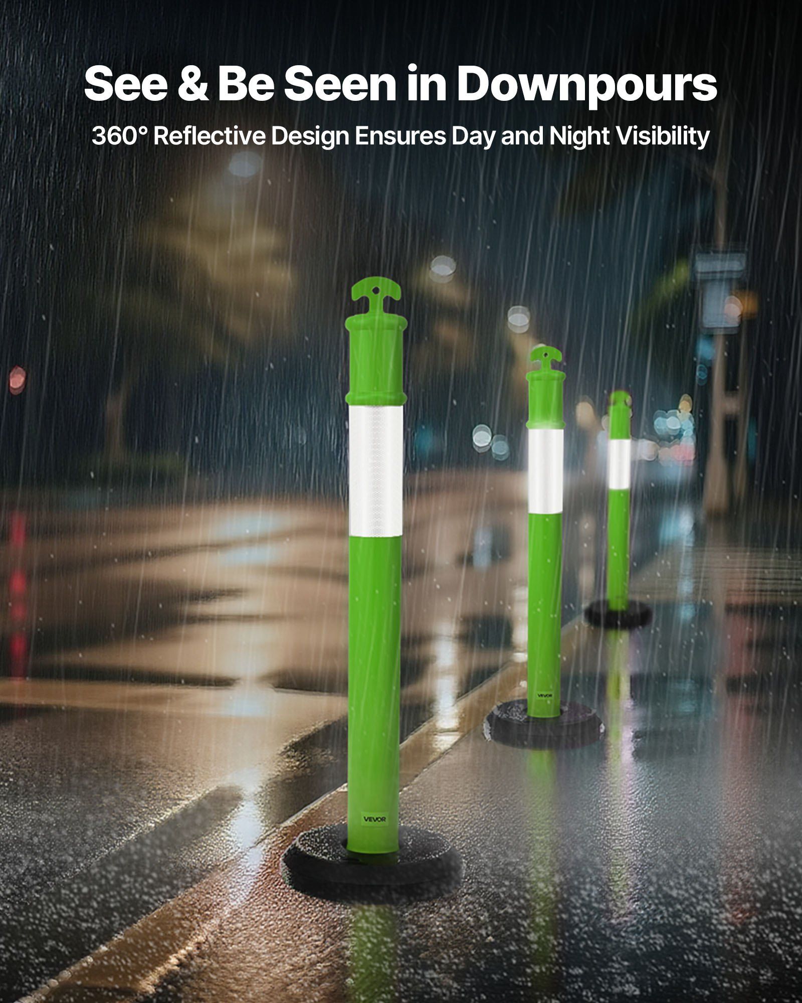 3 Pack Traffic Delineator Posts, 1140 mm Traffic Safety Cones with Fillable Base and Reflective Strips, Heavy V952-TCDZJTJSZLS4LWRAR001V0