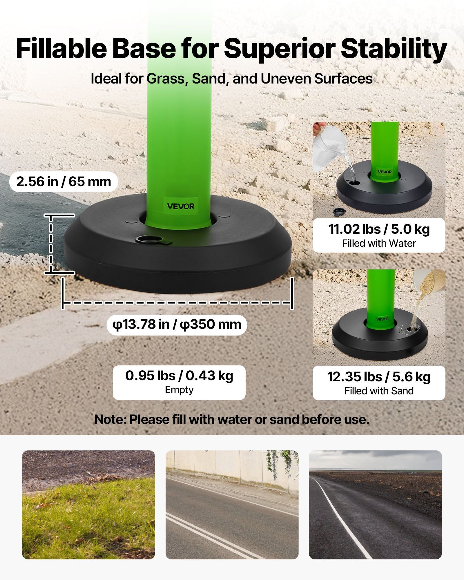 3 Pack Traffic Delineator Posts, 1140 mm Traffic Safety Cones with Fillable Base and Reflective Strips, Heavy V952-TCDZJTJSZLS4LWRAR001V0