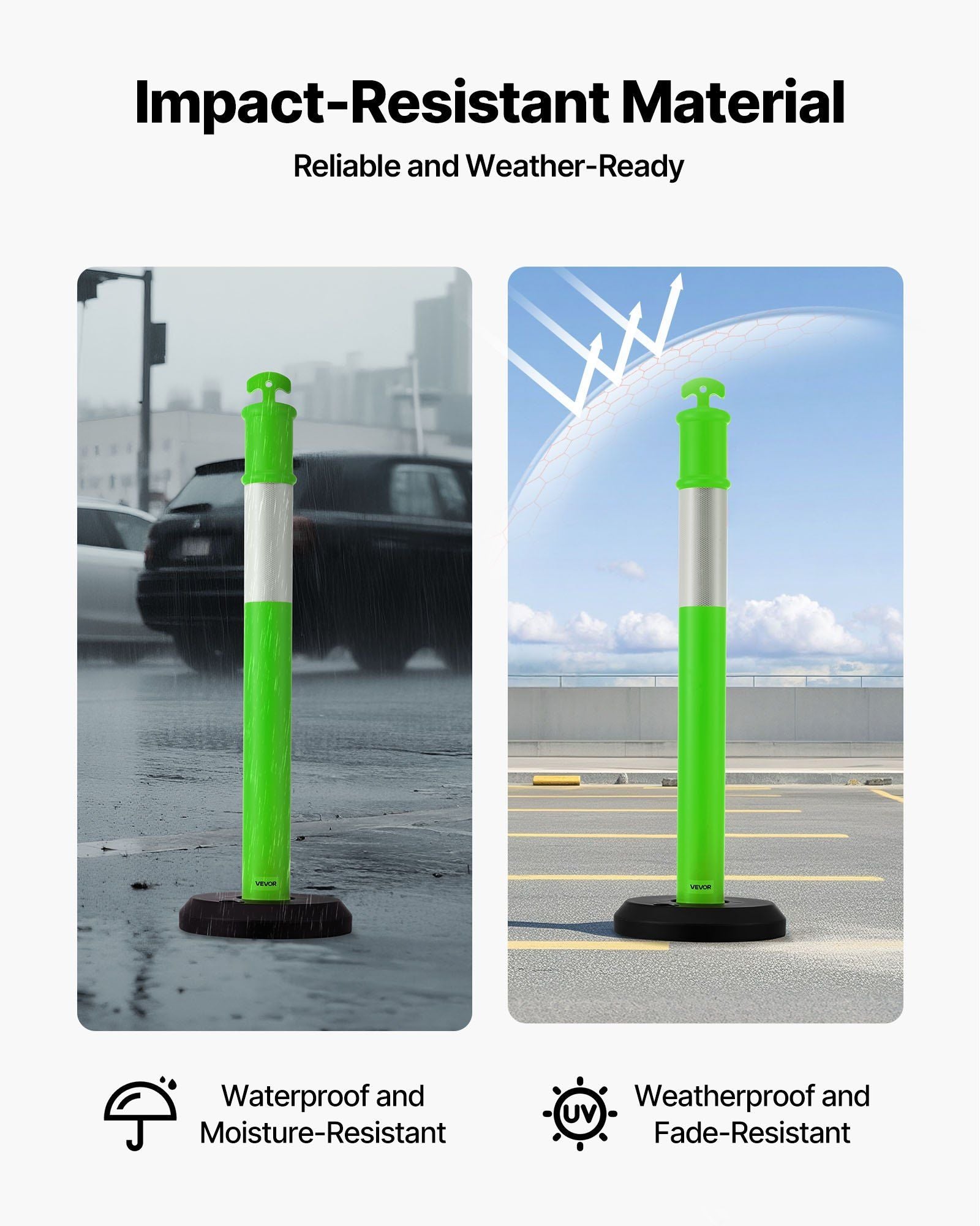 3 Pack Traffic Delineator Posts, 1140 mm Traffic Safety Cones with Fillable Base and Reflective Strips, Heavy V952-TCDZJTJSZLS4LWRAR001V0