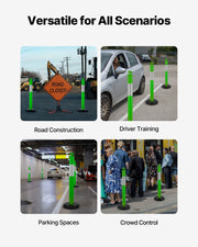 3 Pack Traffic Delineator Posts, 1140 mm Traffic Safety Cones with Fillable Base and Reflective Strips, Heavy V952-TCDZJTJSZLS4LWRAR001V0