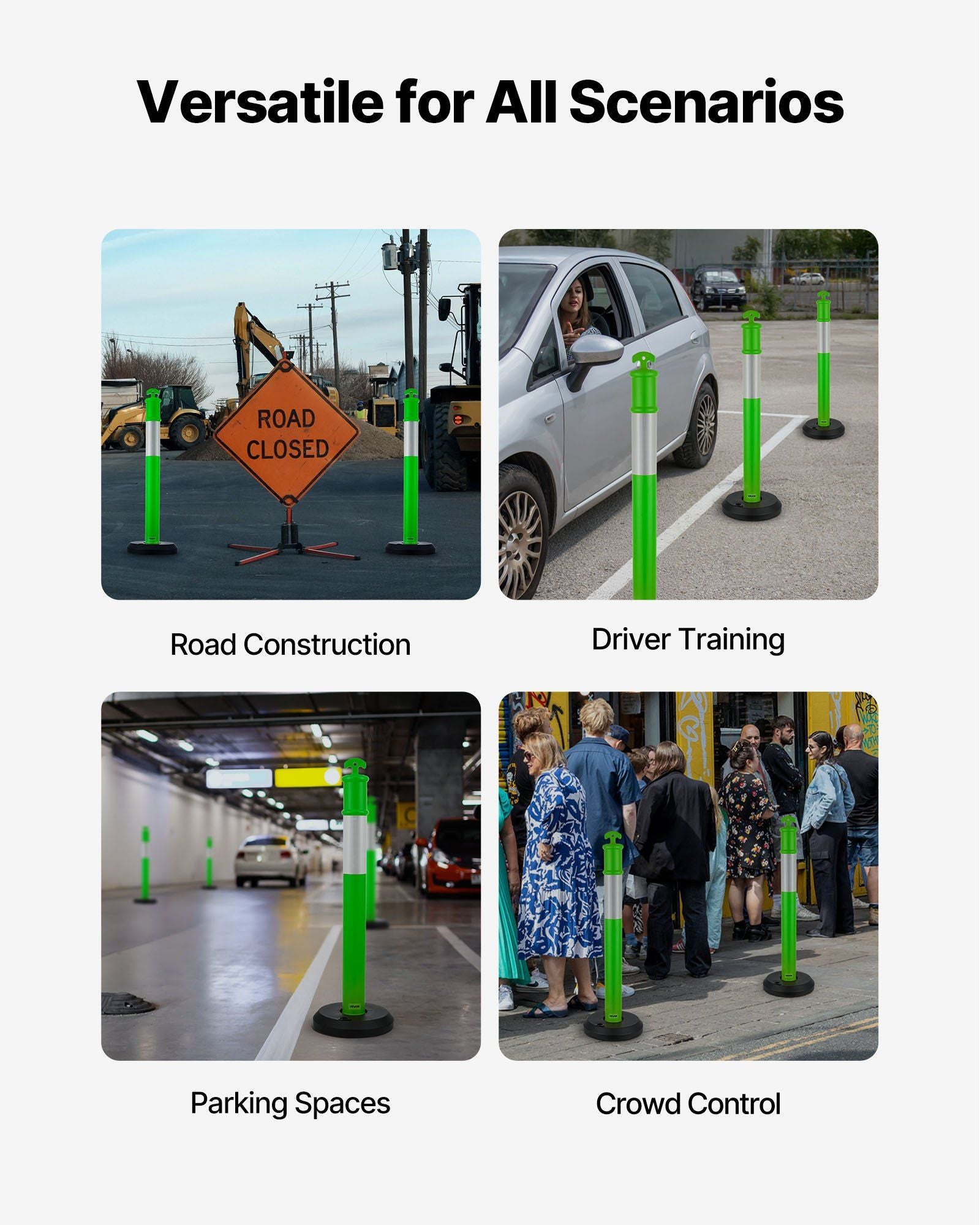 3 Pack Traffic Delineator Posts, 1140 mm Traffic Safety Cones with Fillable Base and Reflective Strips, Heavy V952-TCDZJTJSZLS4LWRAR001V0
