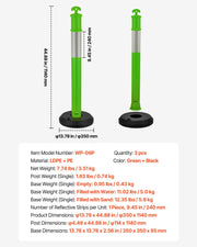 3 Pack Traffic Delineator Posts, 1140 mm Traffic Safety Cones with Fillable Base and Reflective Strips, Heavy V952-TCDZJTJSZLS4LWRAR001V0