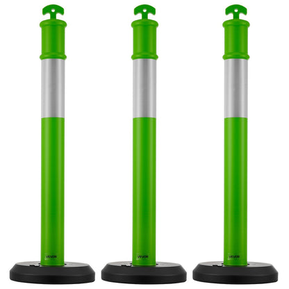 3 Pack Traffic Delineator Posts, 1140 mm Traffic Safety Cones with Fillable Base and Reflective Strips, Heavy V952-TCDZJTJSZLS4LWRAR001V0