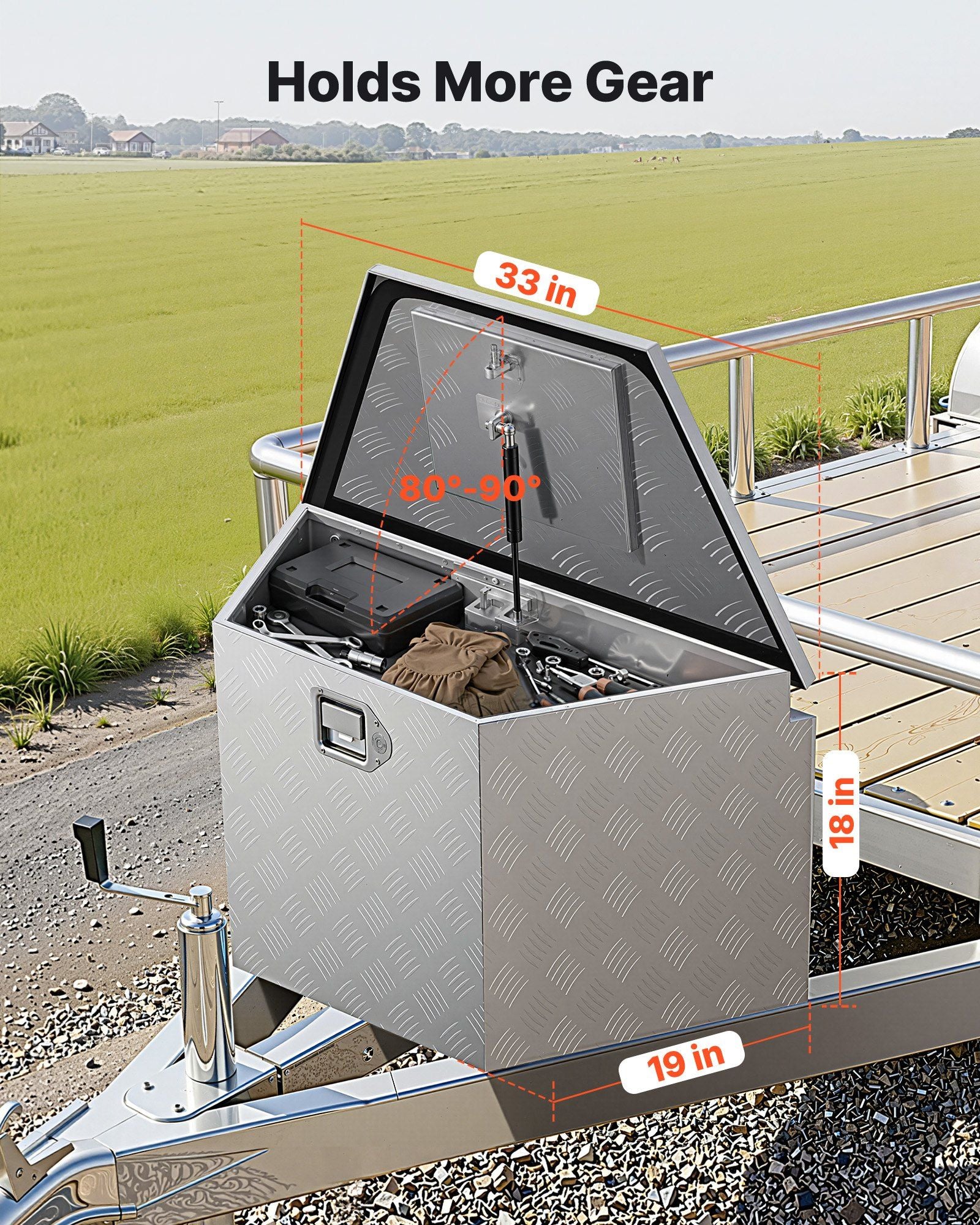 Trailer Tongue Box, 838 x 483 x 457 mm Aluminum Trailer Tongue Tool Box, Heavy Duty Storage Organizer with V952-TCGJX33X19X1G70EW001V0