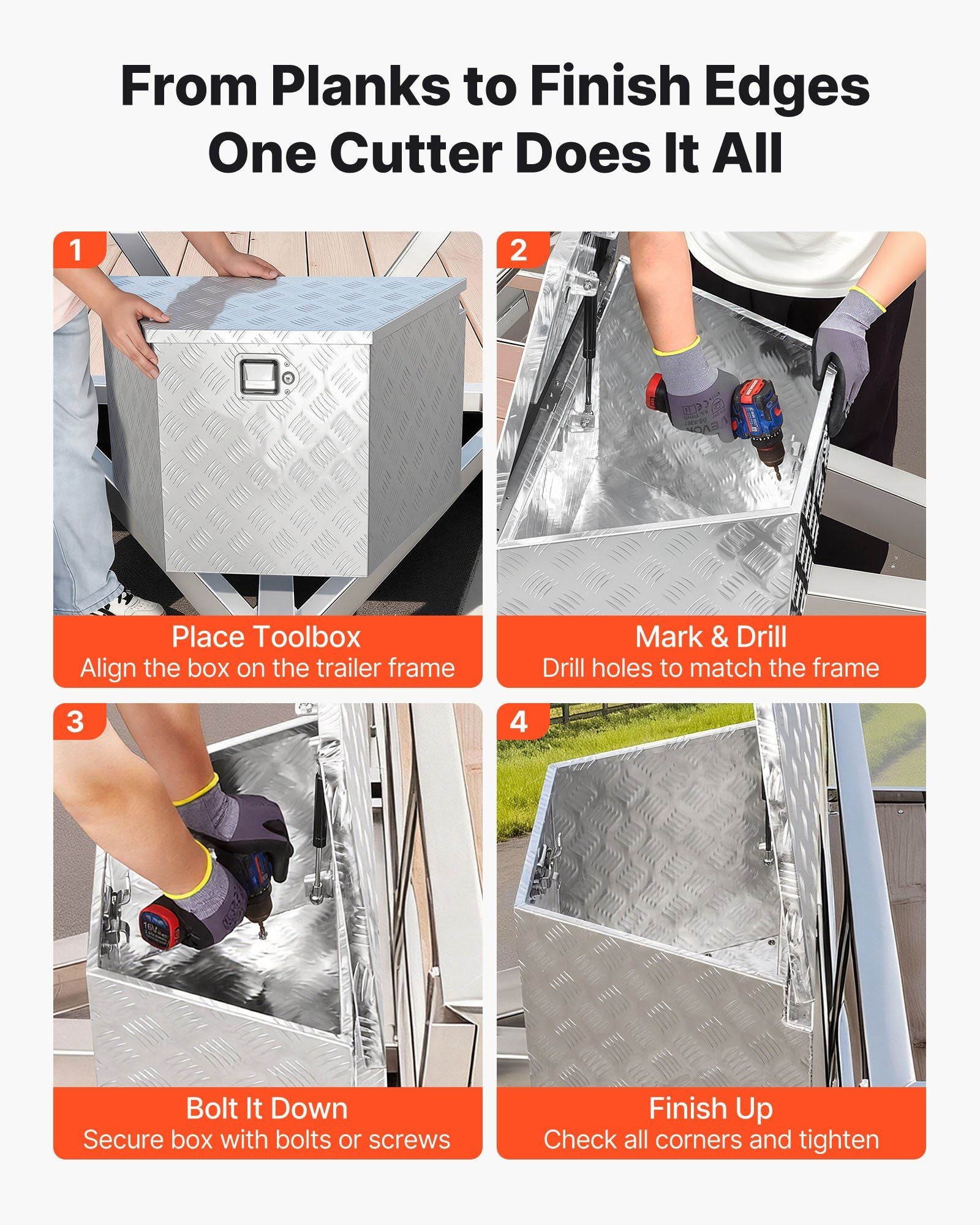 Trailer Tongue Box, 838 x 483 x 457 mm Aluminum Trailer Tongue Tool Box, Heavy Duty Storage Organizer with V952-TCGJX33X19X1G70EW001V0