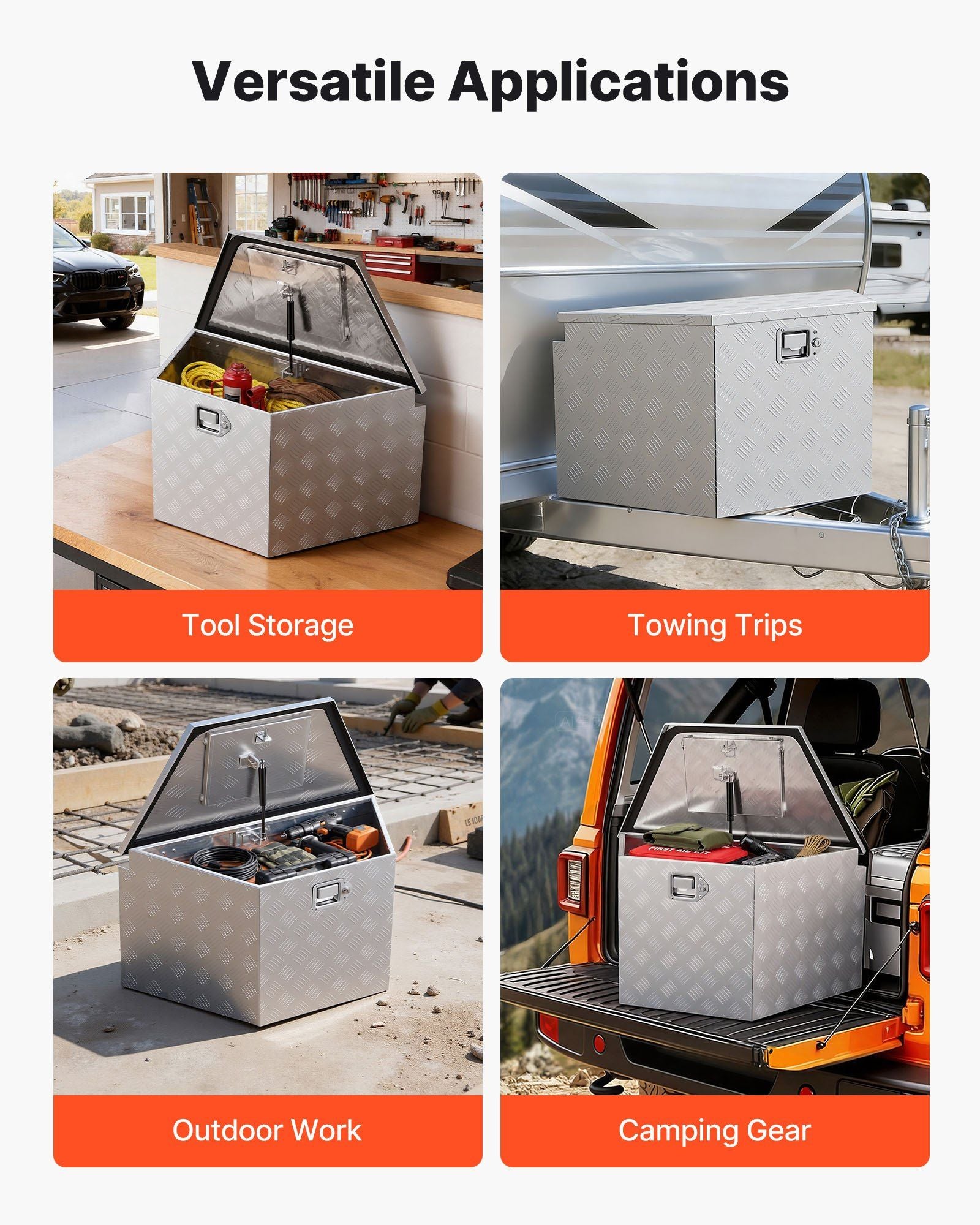 Trailer Tongue Box, 838 x 483 x 457 mm Aluminum Trailer Tongue Tool Box, Heavy Duty Storage Organizer with V952-TCGJX33X19X1G70EW001V0