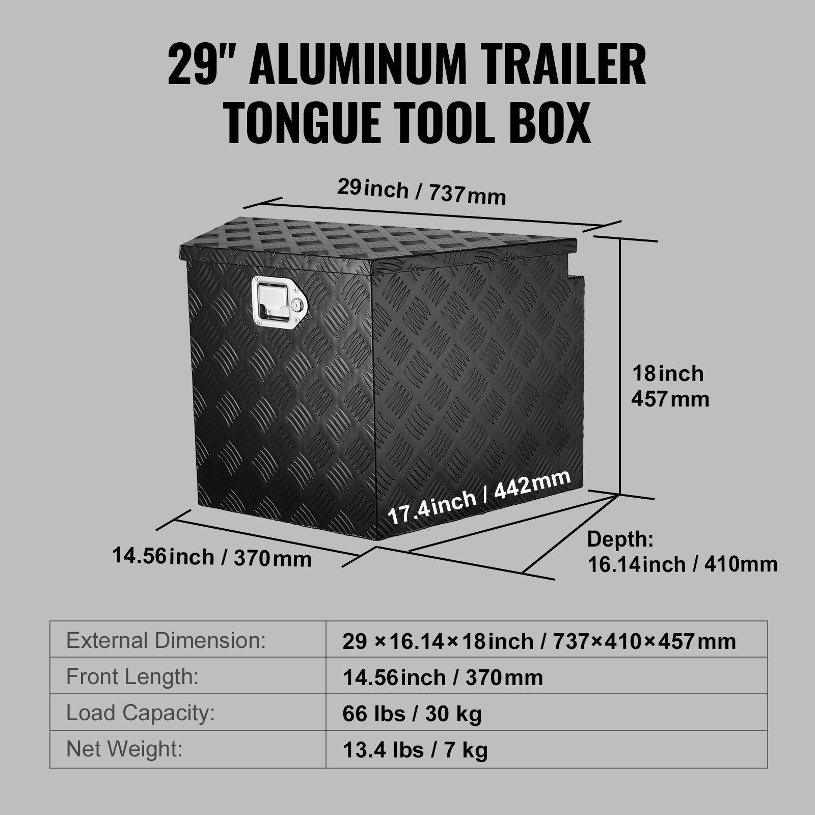 Trailer Tongue Box, Aluminum Alloy Diamond Plate Tongue Box Tool Chest, Heavy Duty Trailer Box Storage with V952-TCGJXLHJHS29XG563V0