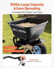 Lawn Spreader, 100LBS Capacity, Walk-Behind Push Spreader, 0-9.8ft Spreading Width, 13 in All Terrain V952-TCSBJ100LBSPEB08E001V0