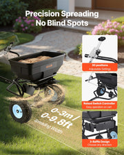 Tow Behind Broadcast Spreader, 130LBS Capacity, Tow/Push Garden Spreader with 13 in Tires, 30 Adjustable V952-TCSBJ130LBSPQZ8XK001V0