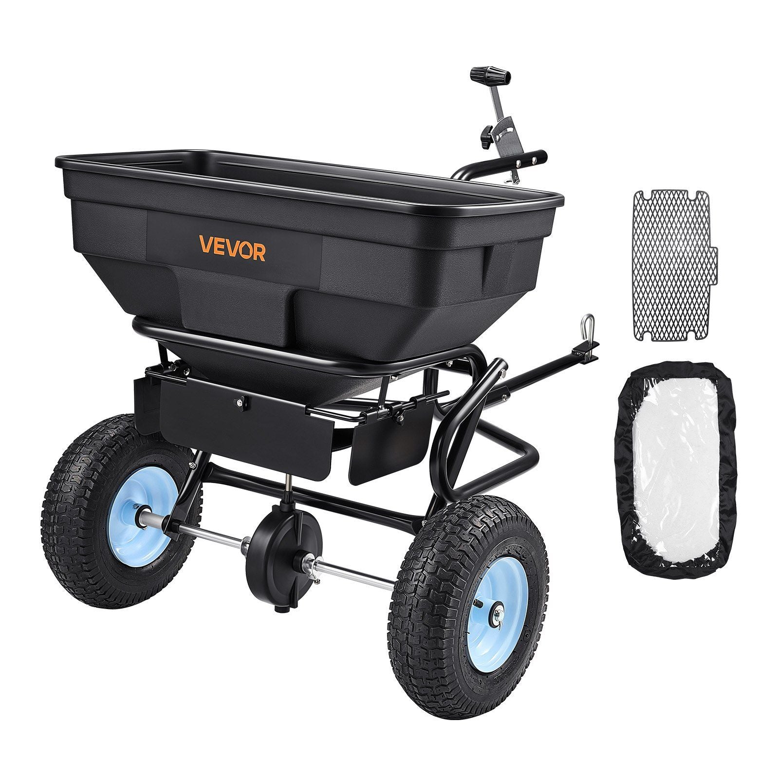 Tow Behind Broadcast Spreader, 130LBS Capacity, Tow/Push Garden Spreader with 13 in Tires, 30 Adjustable V952-TCSBJ130LBSPQZ8XK001V0