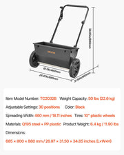 Walk-Behind Push Spreader, 22.6 kg Capacity, Drop Spreader with Hopper Grate, 18 in Spreading Width & 30 V952-TCSBJ50LBSPZFPVX6001V0