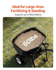 Walk Behind Spreader, 60LBS Capacity, Push Spreader with Hopper Grate, 0-9.8 ft Spreading Width, 8 in All V952-TCSBJ60LBSPZF8R6S001V0