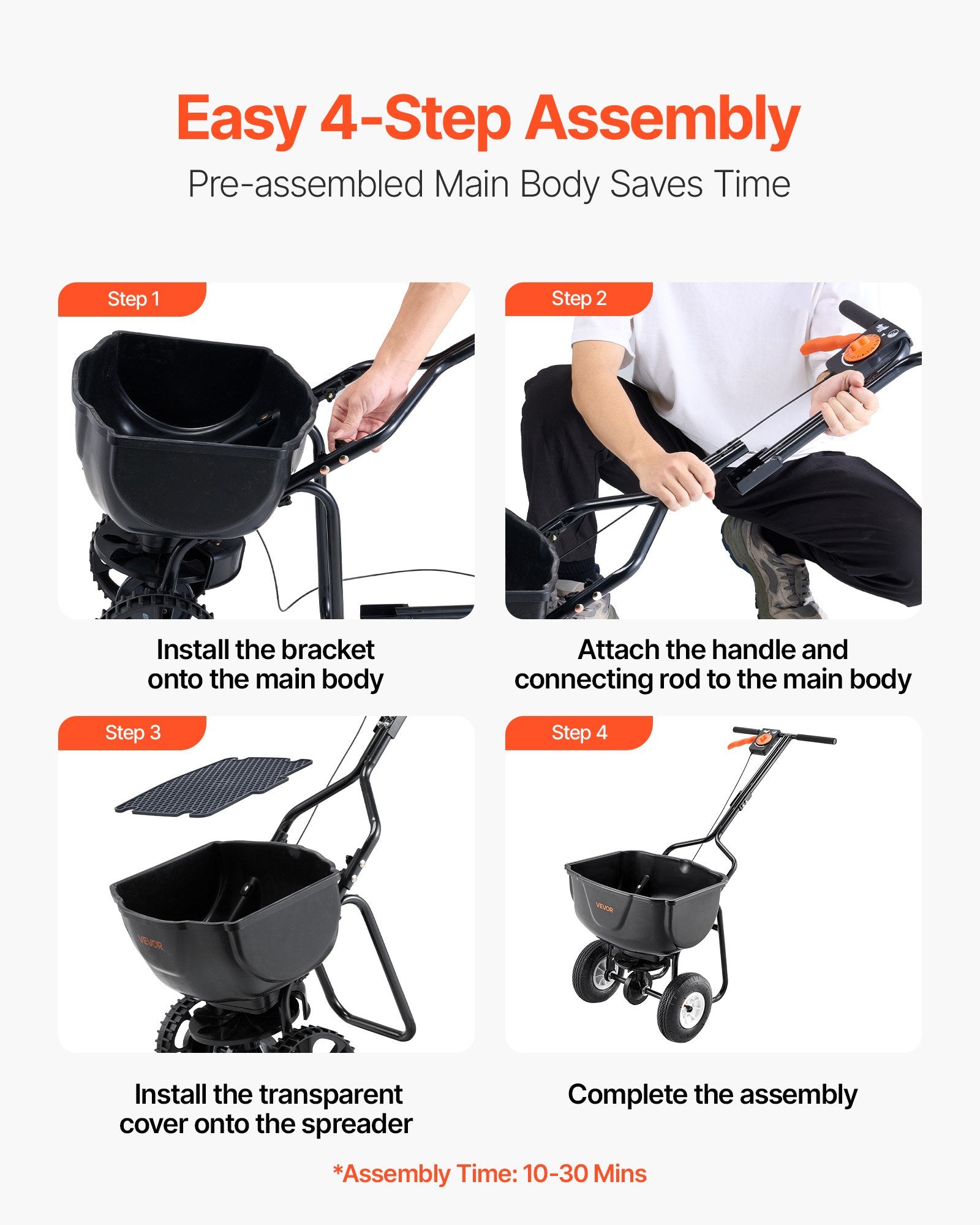 Walk Behind Spreader, 60LBS Capacity, Push Spreader with Hopper Grate, 0-9.8 ft Spreading Width, 8 in All V952-TCSBJ60LBSPZF8R6S001V0