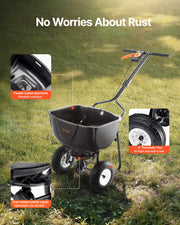 Walk Behind Spreader, 60LBS Capacity, Push Spreader with Hopper Grate, 0-9.8 ft Spreading Width, 8 in All V952-TCSBJ60LBSPZF8R6S001V0