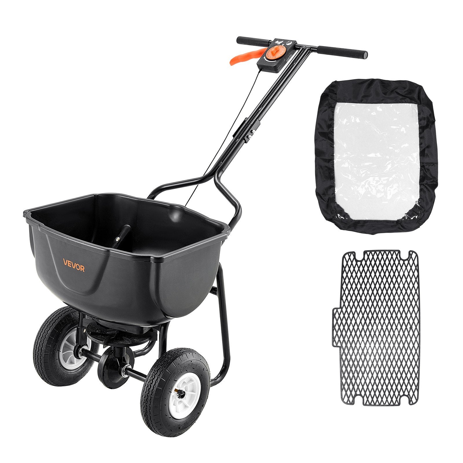Walk Behind Spreader, 60LBS Capacity, Push Spreader with Hopper Grate, 0-9.8 ft Spreading Width, 8 in All V952-TCSBJ60LBSPZF8R6S001V0