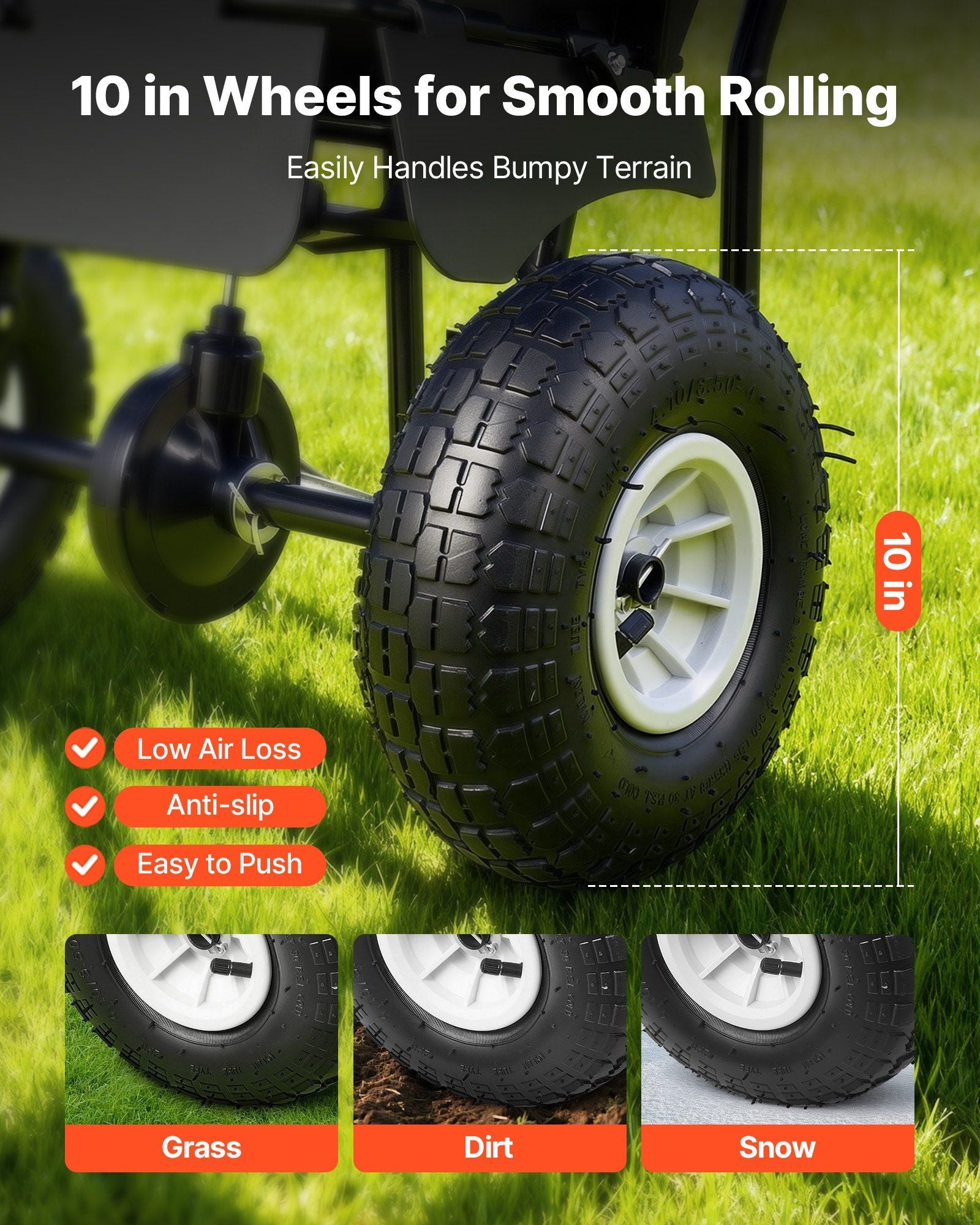 Push Lawn Spreader, 3.6m Spreading Width, Broadcast Spreader with 36.3kg Load Capacity & 10 in All-Terrain V952-TCSBJ80LBS12D3MUC001V0
