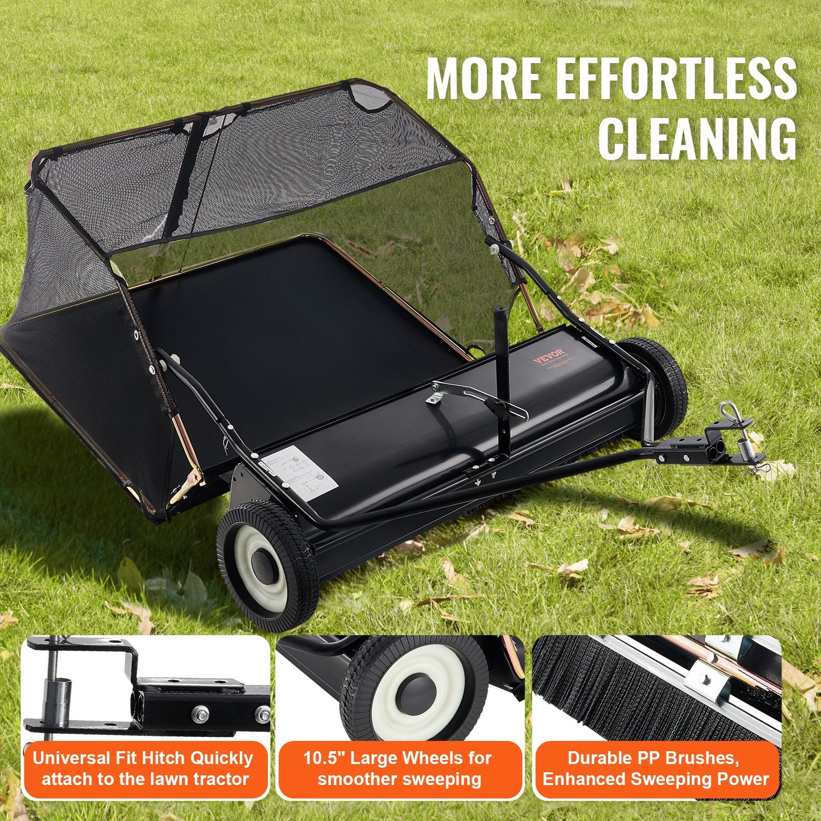 106.6 cm Lawn Sweeper Tow Behind, 12 cu.ft. Large Pull Behind Grass Sweeper, Heavy Duty Leaf & Grass V952-TCSCPQSQHS12E5UTUV0